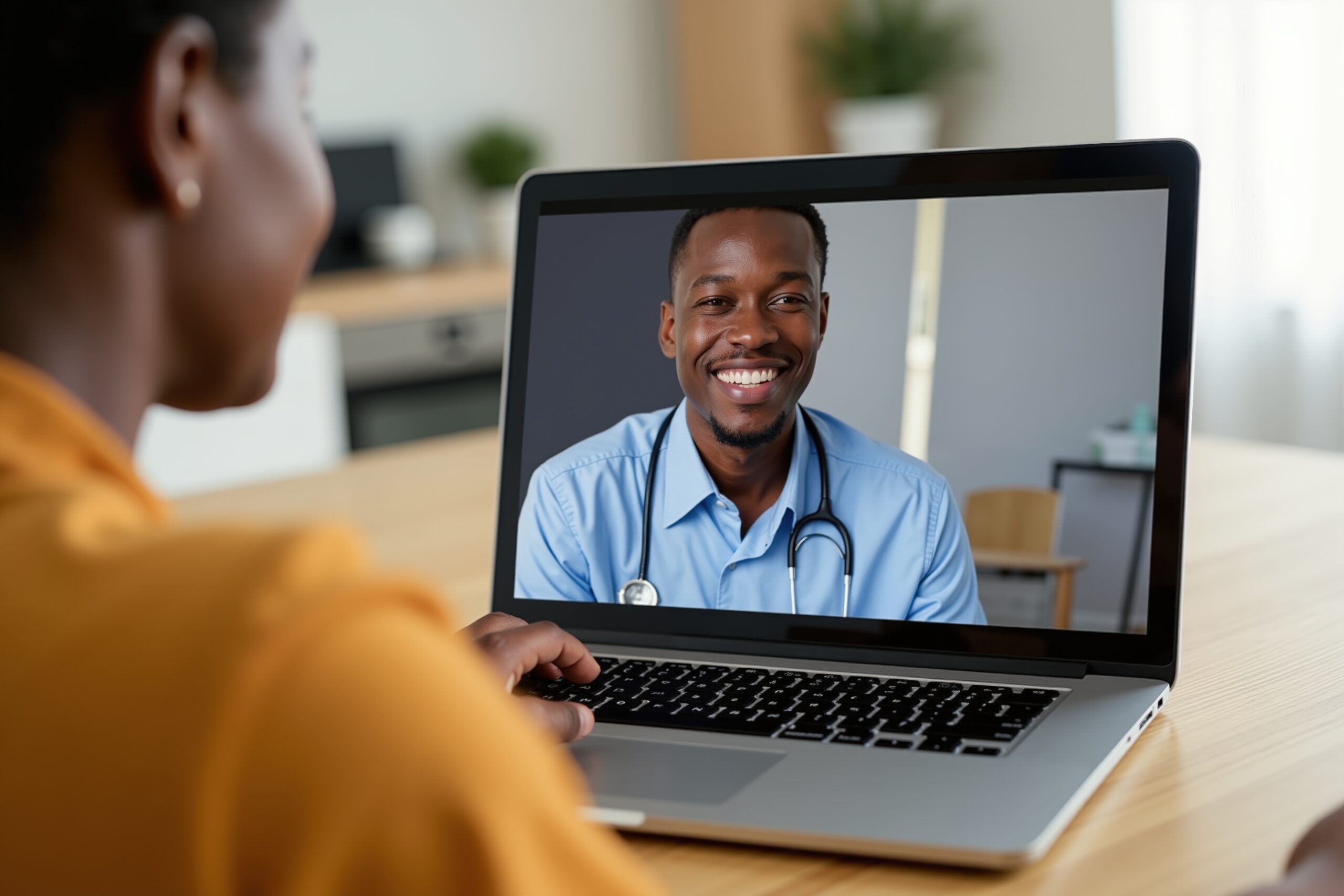 Doctor consultation through video call on laptop for remote healthcare solutions